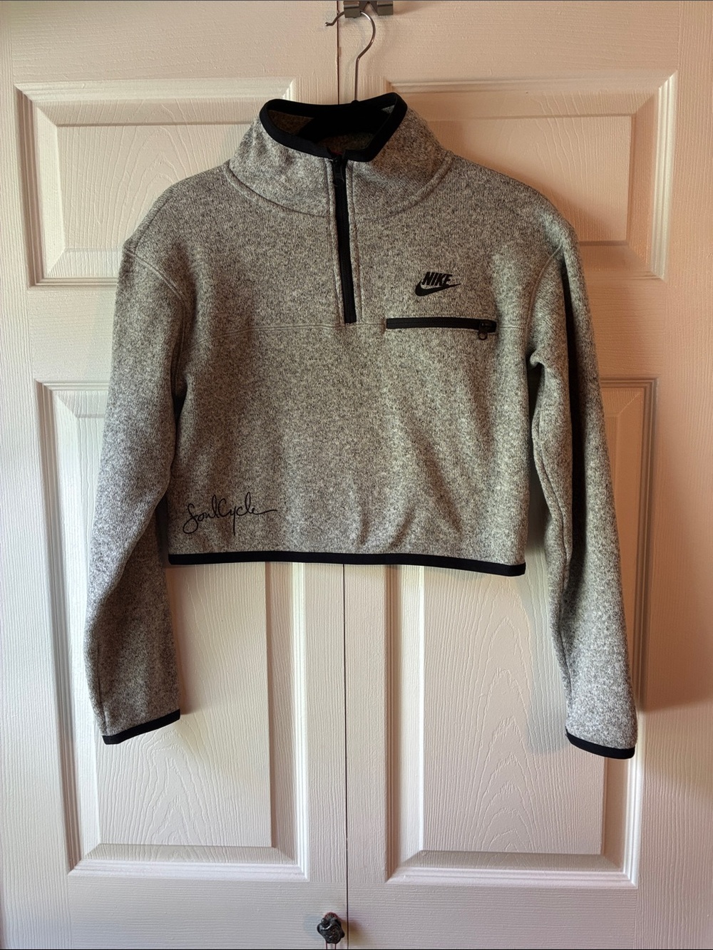 Nike Heather Gray Cropped Half-Zip Pullover with Black Trim